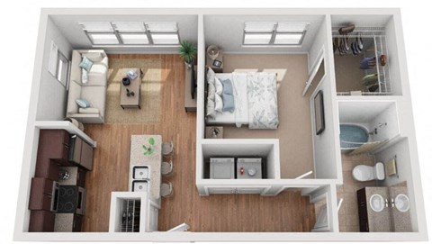 1 Bed 1 Bath Floor Plan | 606 Sq. Ft. at Mockingbird Flats Apartments in Dallas, TX